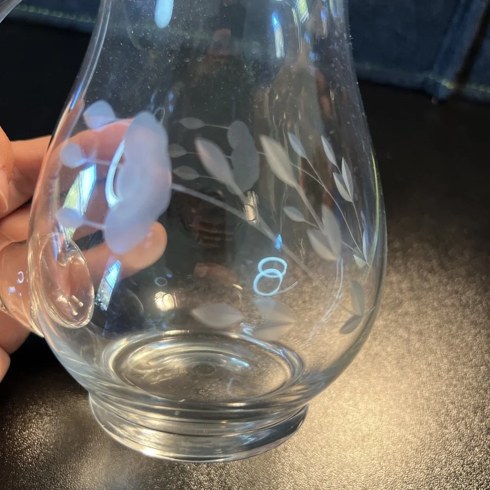 Vintage Princess House Heritage Glass Pitcher Flowers‎ Engraved/Etched 6 1/2